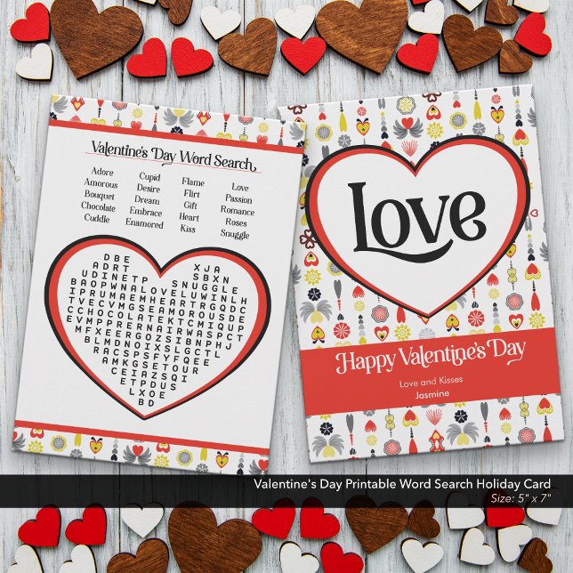 Romantisk Alla hjärtans dag - utskrivbar sökning i Julkort (Valentine's Day Search Card–Printable Holiday Activity)
