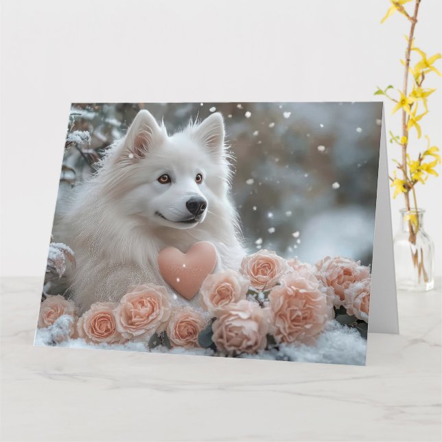 Romantisk amerikansk eskimo-valentinskort för hund kort (Gul blomma)