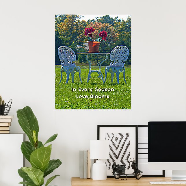 Romantisk äng av kärleksträdgårdsbord blommor poster (Hemmakontoret)