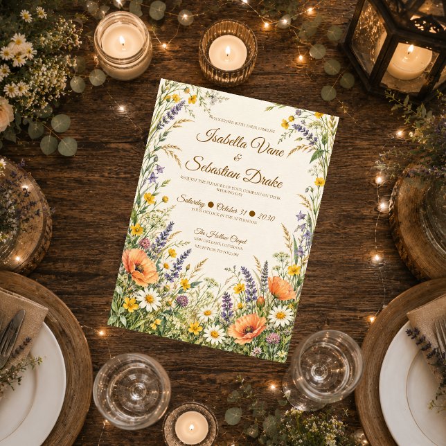 Romantisk ängbröllop med vilda blommor inbjudningar (Skapare uppladdad)