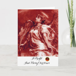 ROMANTISK ANGEL,FEADER,ANTIQUE RED WHITE-Jul Helgkort