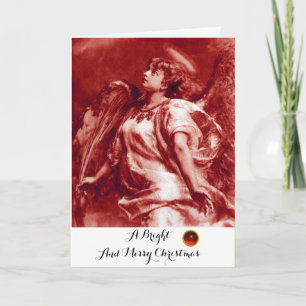 ROMANTISK ANGEL,FEADER,ANTIQUE RED WHITE-Jul Helgkort