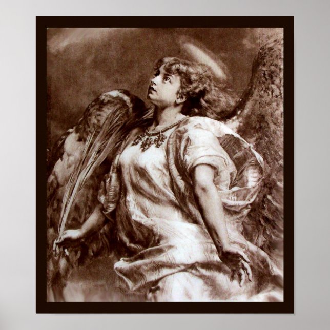 ROMANTISK ANGEL MED FJÄDER I BROWN SEPIA,VITT POSTER (Framsidan)