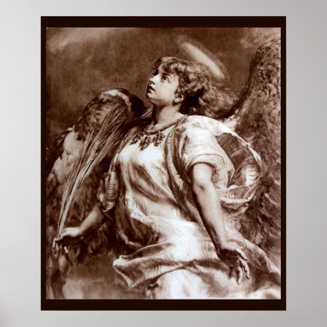 ROMANTISK ANGEL MED FJÄDER I BROWN SEPIA,VITT POSTER (Framsidan)
