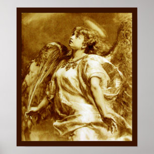 ROMANTISK ANGEL MED FJÄDER I BROWN SEPIA,VITT POSTER