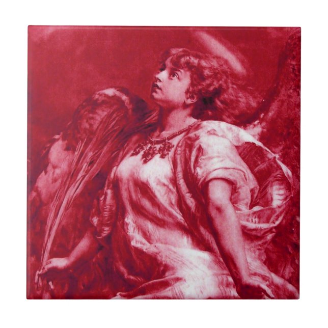 ROMANTISK ANGEL MED YTTERLIGARE I ROSA FUCHSIA,VIT KAKELPLATTA (Framsidan)