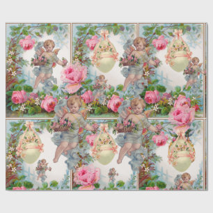 ROMANTISK ANGEL SOM SAMLAR ROSA ROS, PÅSKÄGG PRESENTPAPPER