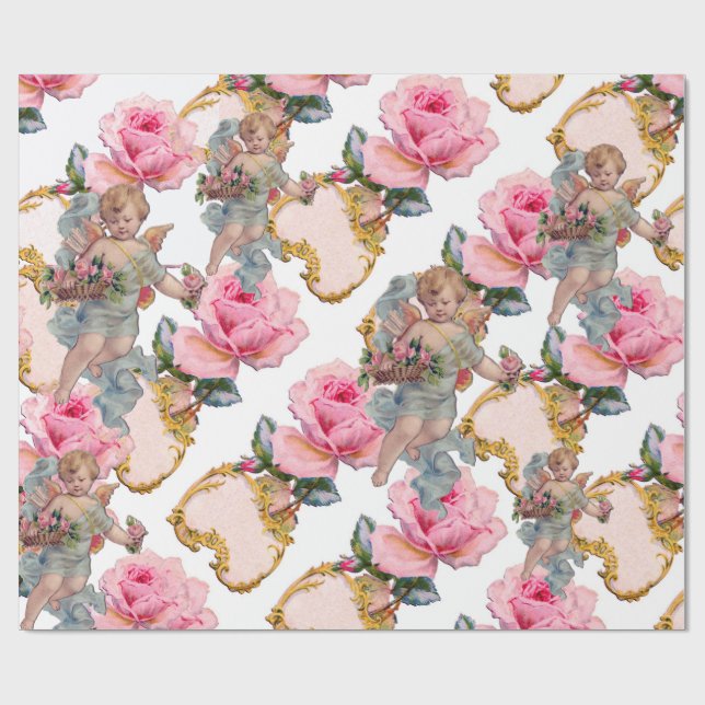 ROMANTISK ANGEL SOM SAMLAR ROSA ROS PRESENTPAPPER (Platt)