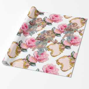 ROMANTISK ANGEL SOM SAMLAR ROSA ROS PRESENTPAPPER