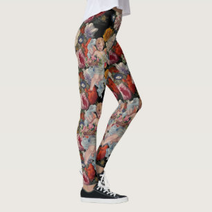 ROMANTISK ÄNGEL SOM SAMLAR ROSOR OCH BLOMMOR I ROS LEGGINGS