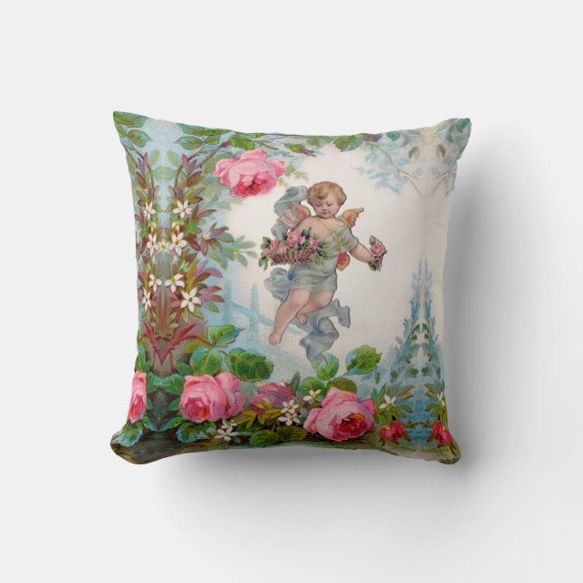 ROMANTISK ÄNGEL SOM SAMLAR ROSOR OCH BLOMMOR TH KUDDE (Framsida)