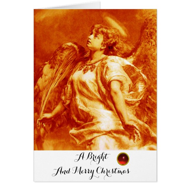 ROMANTISK ANGEL, YTTERLIGARE ORANGE GULT Jul Hälsningskort (Framsidan)