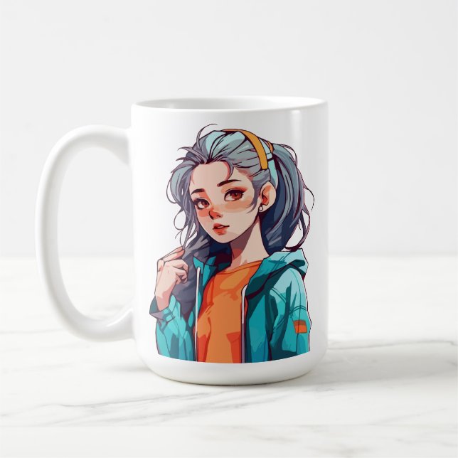 Romantisk Animeflicka med färgrikt ljust hår Kaffemugg (Vänster)