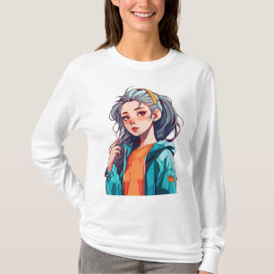 Romantisk Animeflicka med färgrikt ljust hår T Shirt