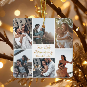 Romantisk Anpassningsbar Photo Collage Annibröllop Julgransprydnad Keramik