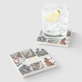 Romantisk Anpassningsbar Photo Collage Annibröllop Stenunderlägg