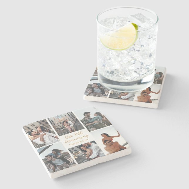 Romantisk Anpassningsbar Photo Collage Annibröllop Stenunderlägg (Sidan)