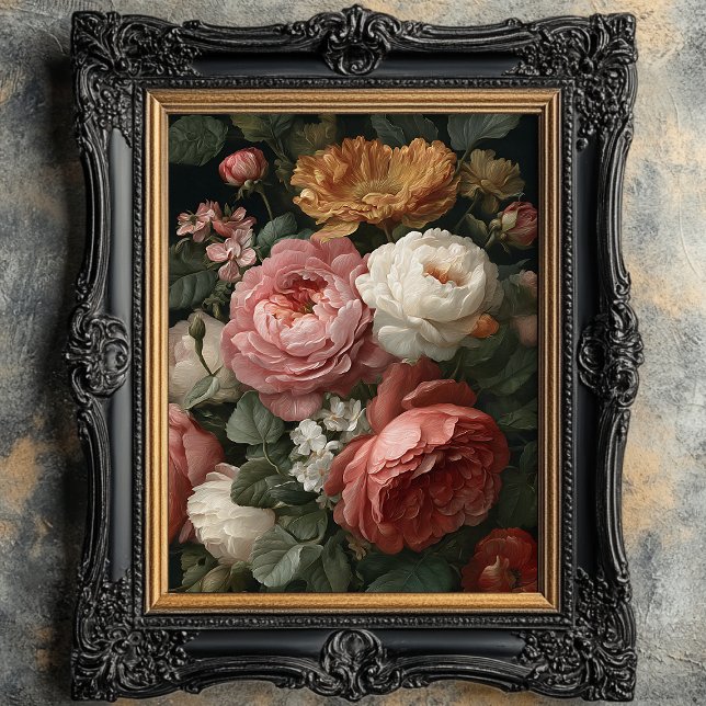 Romantisk Antik Mörk Blomsterkonsttryck  Poster (Skapare uppladdad)