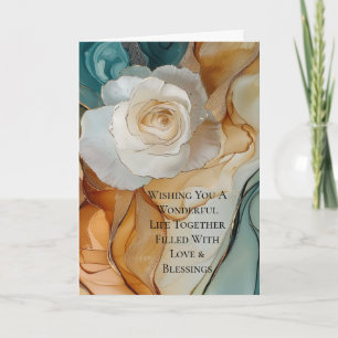 Romantisk Aqua Blue White Guld Blommigt Bröllop Kort