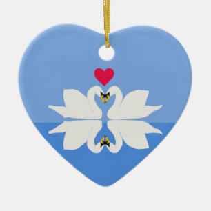 Romantisk årsdag Svan Heart Ceramic Ornament