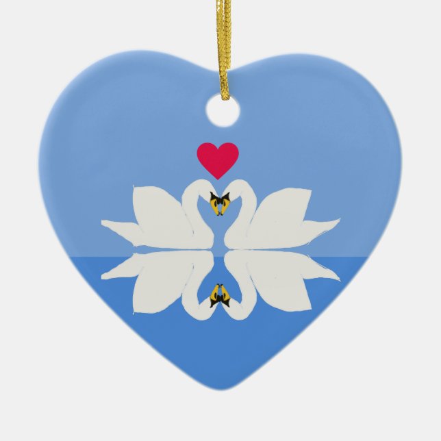 Romantisk årsdag Svan Heart Ceramic Ornament (Framsidan)