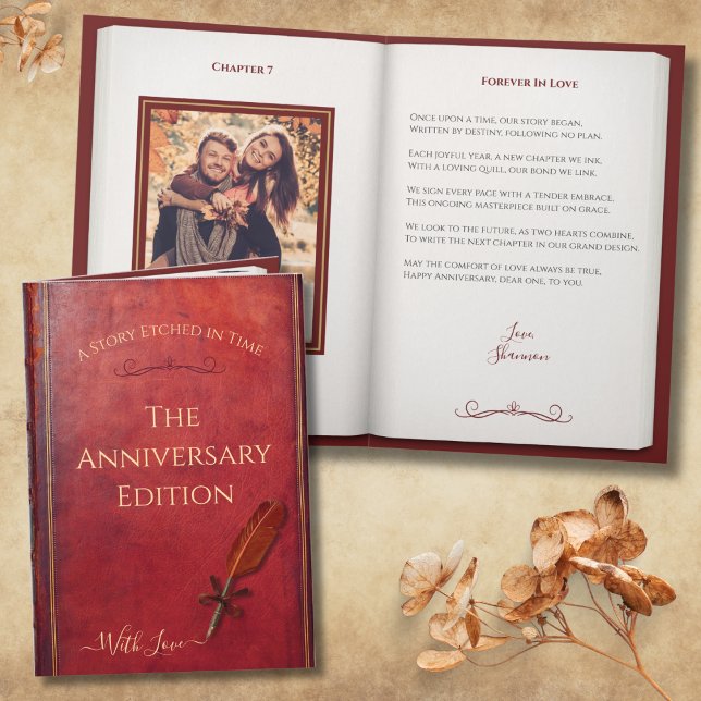 Romantisk årsdagsdikt Storybook Par Foto Kort (Give your spouse a unique heirloom-quality gift with this antique storybook style anniversary card)