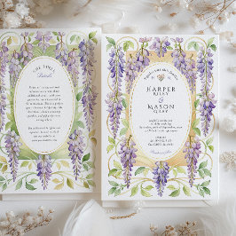 Romantisk Art Nouveau Wisteria Guld Bröllop Inbjudningar