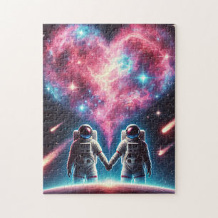 Romantisk astronaut Puzzle - Hjärtnebuli design Pussel
