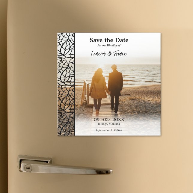 Romantisk avverkning Gräns Ditt foto sparar datum Magnetisk Inbjudningskort (Romantic Foliage Border Your Photo Save the Date Magnetic Invitation)