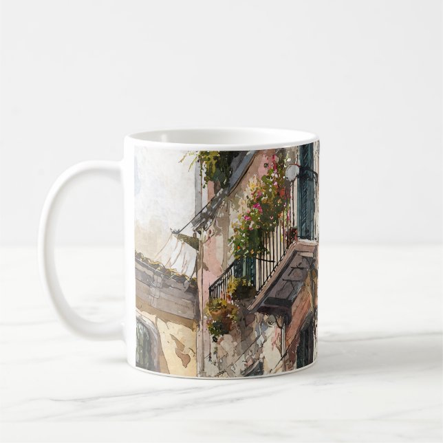 Romantisk balkong blommig akvarellmugg kaffemugg (Vänster)