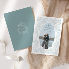 Romantisk Barock Dammig Blå Foto Spara Datumet