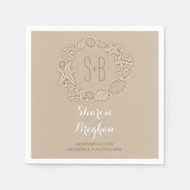 Romantisk Beach Treasures Sand Bröllop Pappersserv Pappersservett (Framsidan)
