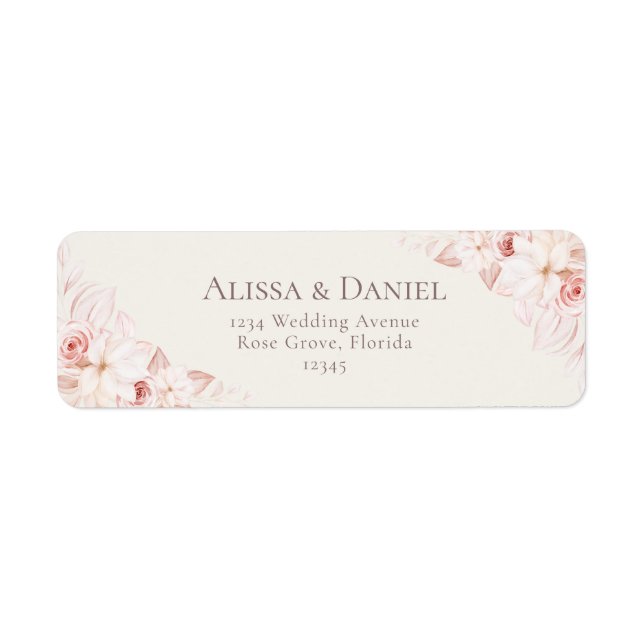 Romantisk  Beige and Rosa Blommigt Address Label Returadress Etikett (Framsidan)