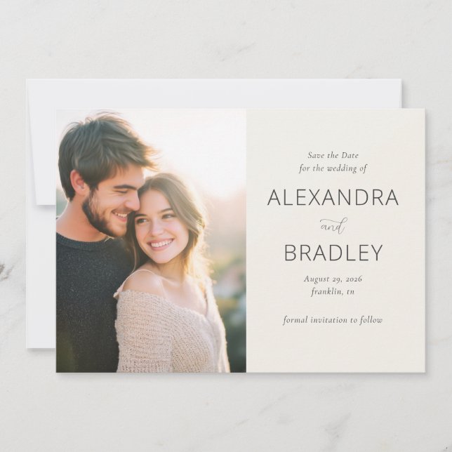 Romantisk Beige Elegant Foto Spara Datumet (Framsida)