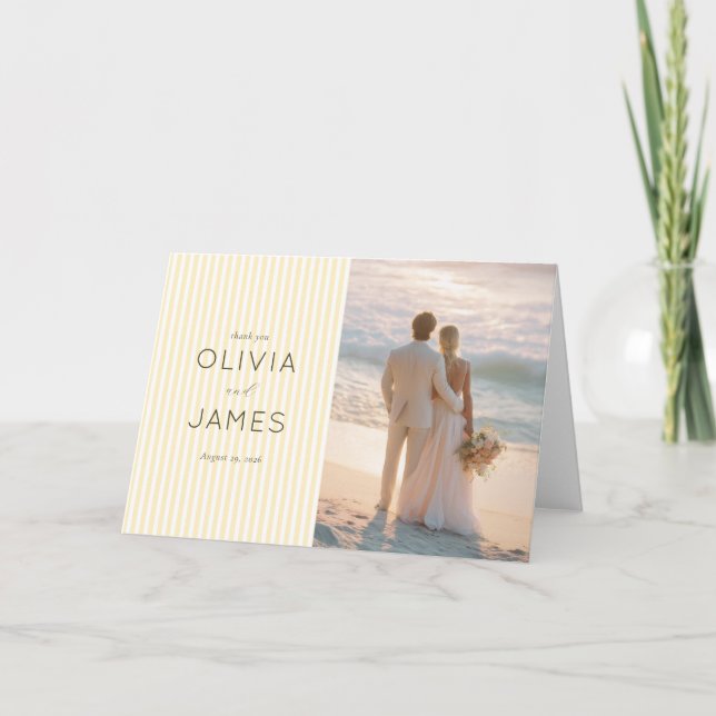 Romantisk Beige Strand Solnedgång Tack Kort (Framsida)