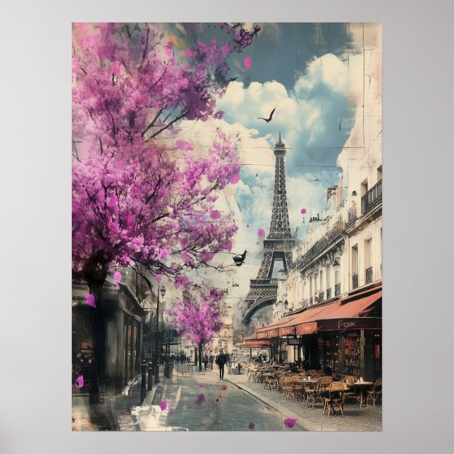 Romantisk bild av PAris med Eiffel torn Poster (Framsidan)