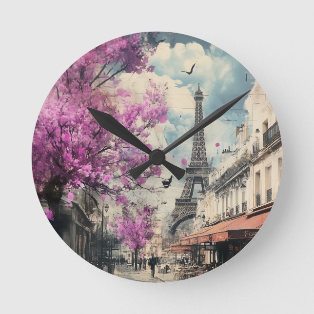 Romantisk bild av PAris med Eiffel torn Rund Klocka (Framsida)