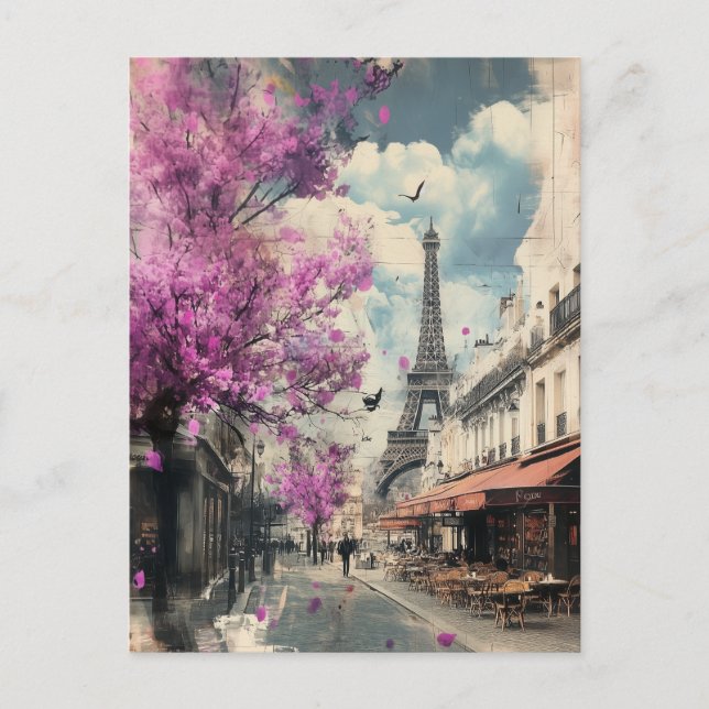 Romantisk bild av PAris med Eiffel torn Vykort (Framsida)
