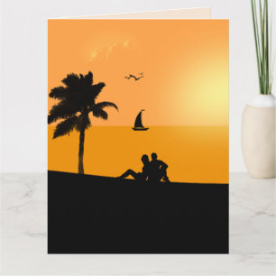 ROMANTISK BIRTHDAY BEACH SUNSET TROPICAL HÄLSNING KORT