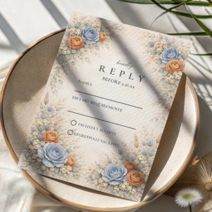 Romantisk Blå Blommig Bröllop OSA Kort