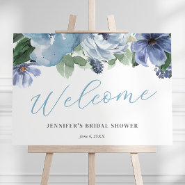 Romantisk blå blommig bröllopsfest välkomstskylt poster