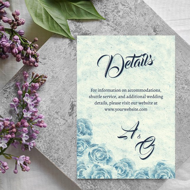 Romantisk blå blommig bröllopsföljekort tilläggskort (Romantic Blue Floral Wedding enclosure card)