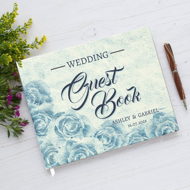 Romantisk Blå Blommig Bröllopsgästbok Gästböcker (Romantic Blue Floral Wedding Guest Book)
