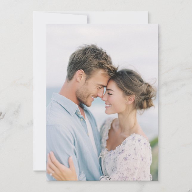 Romantisk Blå Blommig Foto Inbjudningar (Framsida)