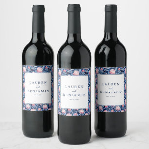 Romantisk Blå Blommig Vinflaska Etikett