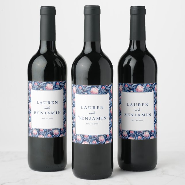 Romantisk Blå Blommig Vinflaska Etikett (Flaskor)