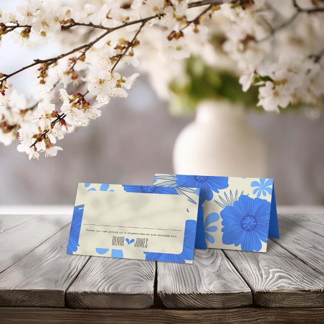 Romantisk blå Blommigt Bröllop Placeringskort (Skapare uppladdad)