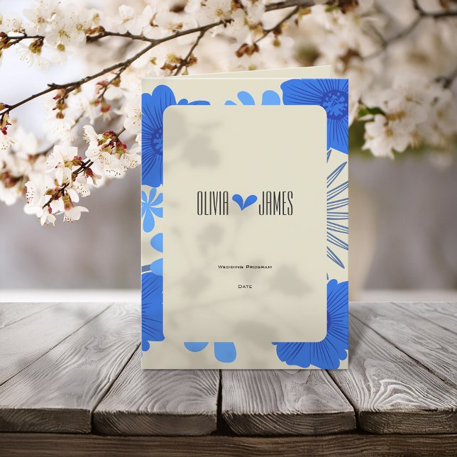 Romantisk blå Blommigt Bröllop Program (Skapare uppladdad)