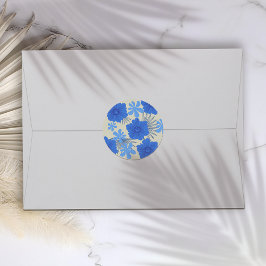 Romantisk blå Blommigt Bröllop Runt Klistermärke