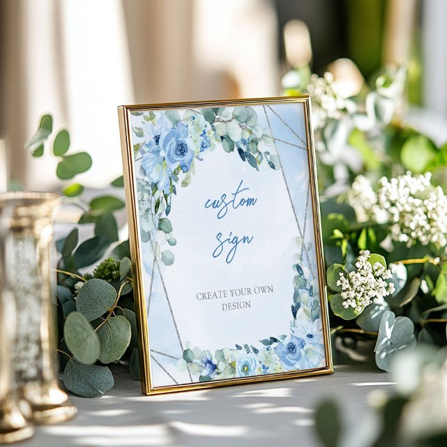 Romantisk blå blommigt eucalyptus silver Anpassnin Poster (Romantic blue floral eucalyptus silver Custom Sign)